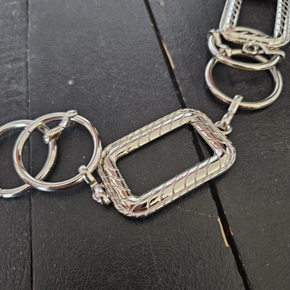 Silver Geometric Chain Belt One Size Dress Jeans Vintage Y2K Square Rectangle